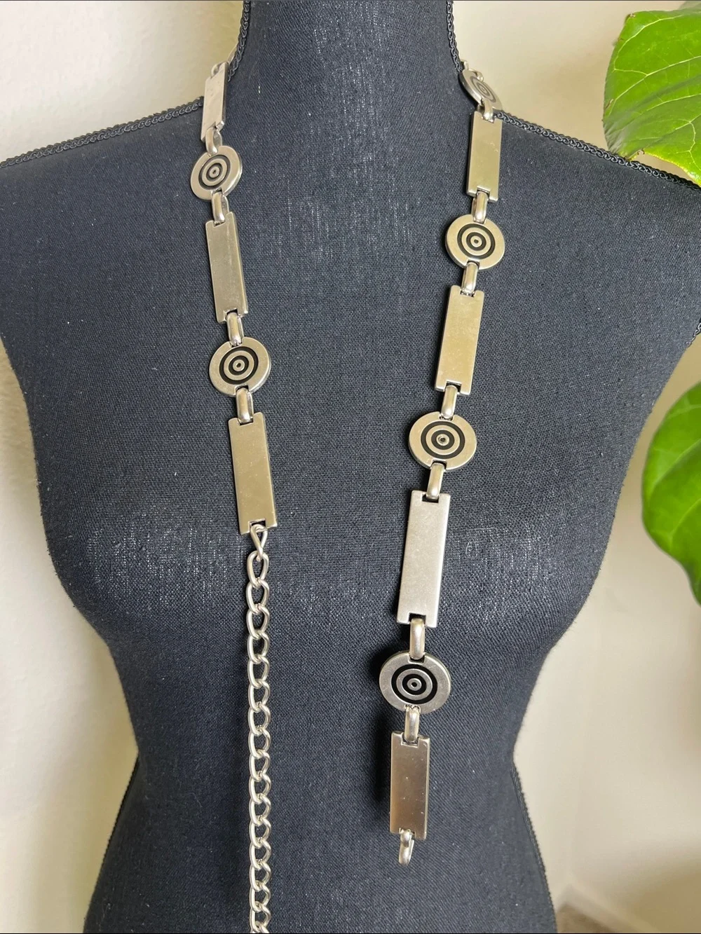 ESCADA Women’s Matted Silver Tone Contempo Bar Target Chain Link Belt